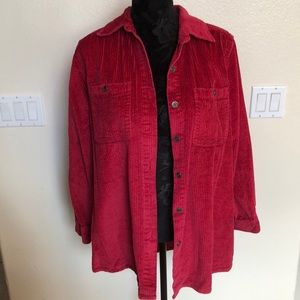 Women's PLUS S Corduroy Ruby Red Button Down Shirt/Jacket